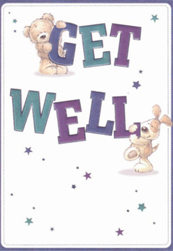 This delightful get well card welcomes you with a sense of comfort and lightness-qualities that mirror the warmth found in Honor Oak's close-knit community. The artwork features a cuddly teddy bear cosied against the top of the bold 'GET,' while a cheerful puppy, with adorably floppy ears, playfully interacts with the 'WELL' beneath. Their friendly faces and rounded forms exude hope and affection, much like the supportive spirit on the streets near Honor Oak Road or Ladywell Fields. Deep hues of purple and teal give the text visual prominence, while scattered stars glimmer with the promise of renewed health. The pristine white backdrop provides clarity and serenity, reminiscent of a freshly made floral arrangement that brightens even the cloudiest day. As a florist who often sees the difference a vibrant bouquet can make, every brushstroke here radiates the same nurturing intent-each detail a wish to uplift, support, and bring genuine encouragement to someone in recovery within the Honor Oak area.