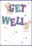 Bursting with cheerful optimism, this get well card features two lovable characters-a fluffy teddy bear and a sweet puppy-effortlessly balancing large, colourful 'Get Well' letters between them. The text colours dance in cool indigos and teals, standing out against a creamy-soft background as scattered stars shimmer in shades of blue and purple, creating a whimsical ambiance reminiscent of Honor Oak evenings. The illustration's detailed fur invites a sense of comforting touch, so real it's as if you could feel their soothing embrace-just like the comforting sensation of holding a bouquet delivered by a familiar Honor Oak florist to the doorstep. Each visual element, from the confident lettering to the playful starbursts, infuses the card with hope and sincerity, offering a small but meaningful source of comfort for anyone on the road to recovery within this caring South London community.